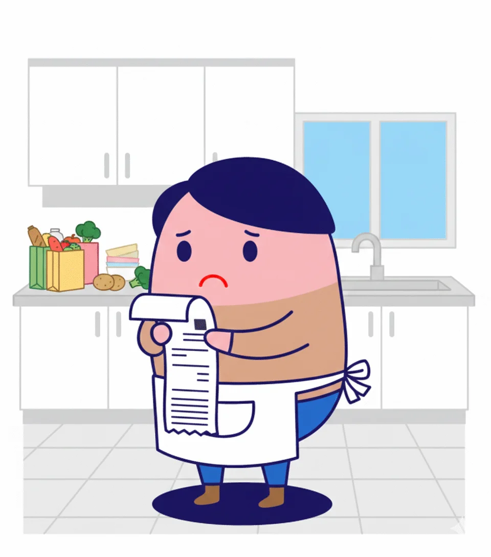 Grocery basket with fresh produce and coins symbolizing savings on food shopping